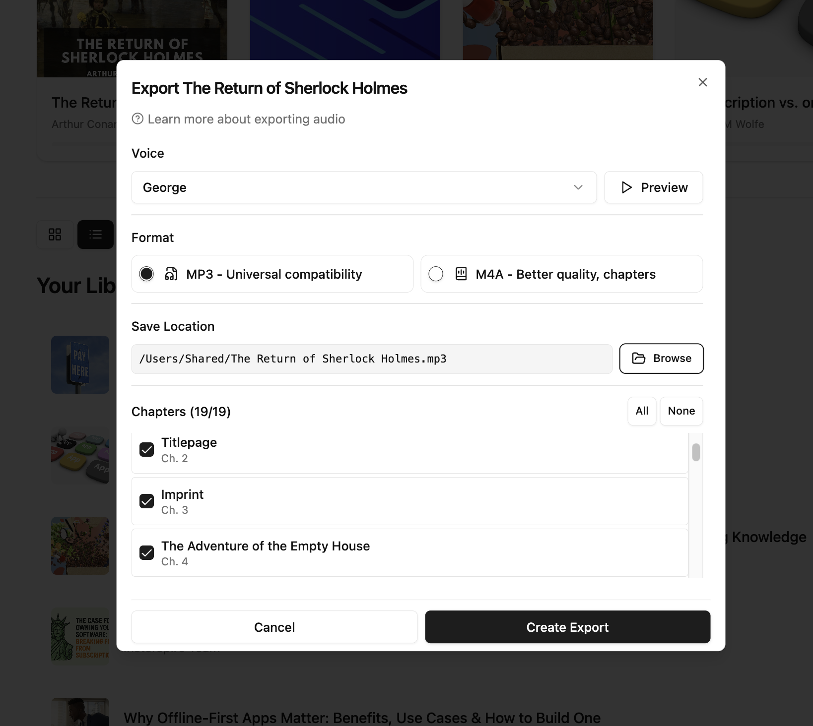 Export dialog screenshot