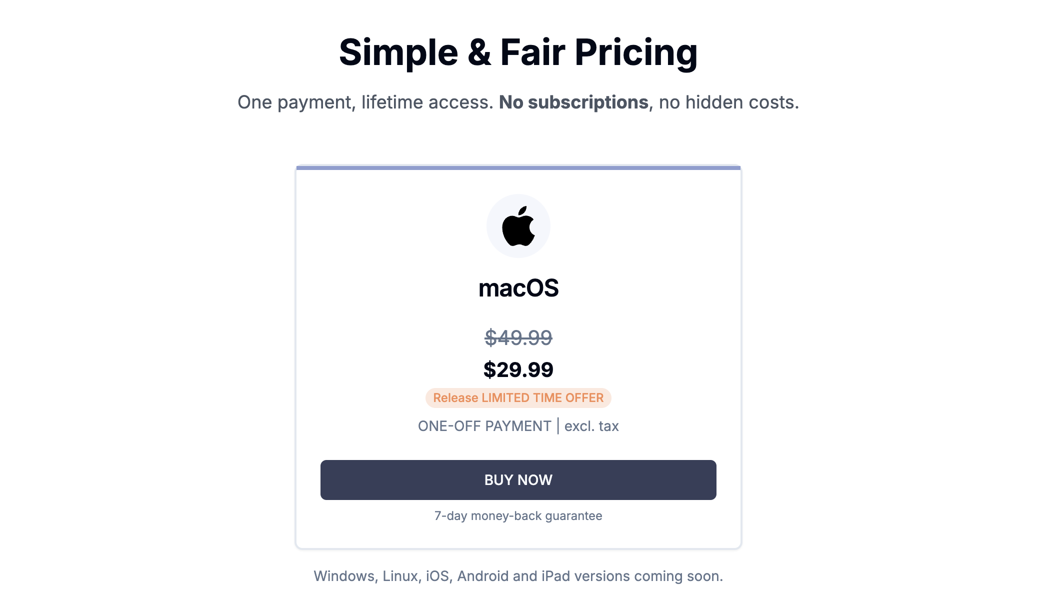 Pricing screenshot