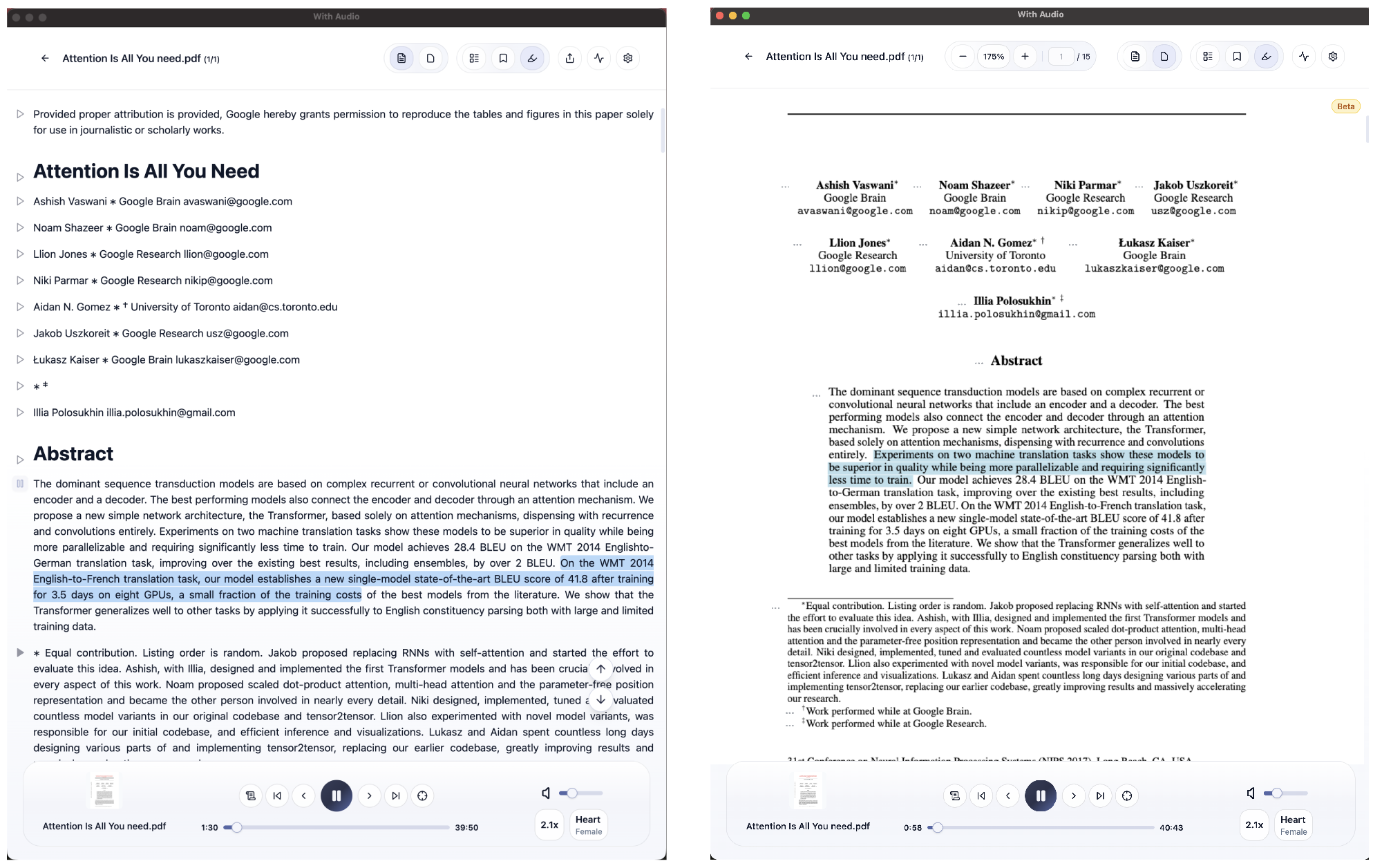 Comparison of Markdown view versus native PDF view with synchronized highlighting